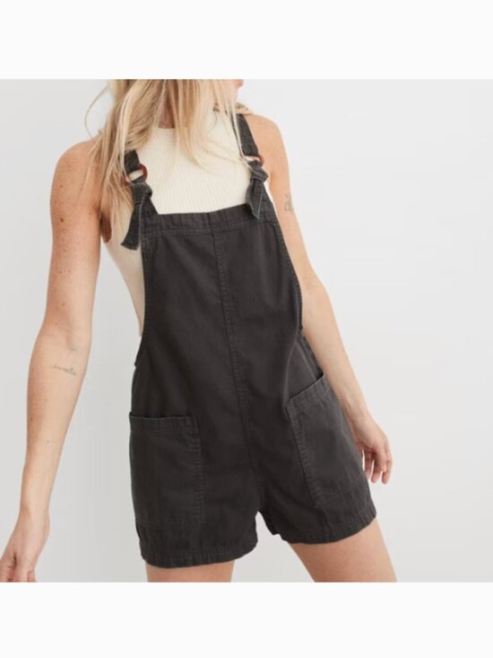 aerie Pants - Aerie Canvas Shortalls M Washed Black Charcoal Romper Short Overalls Garden Boho